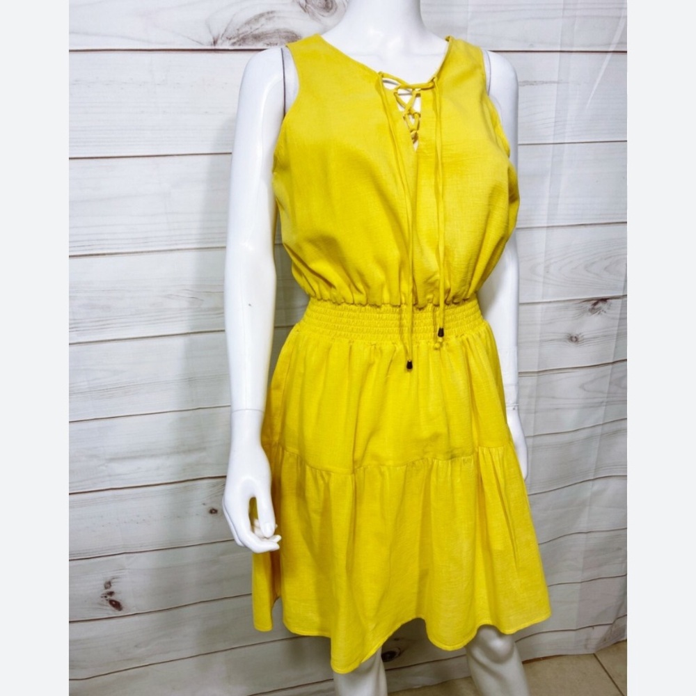 Universal Thread Yellow Lace-Up Mini Dress